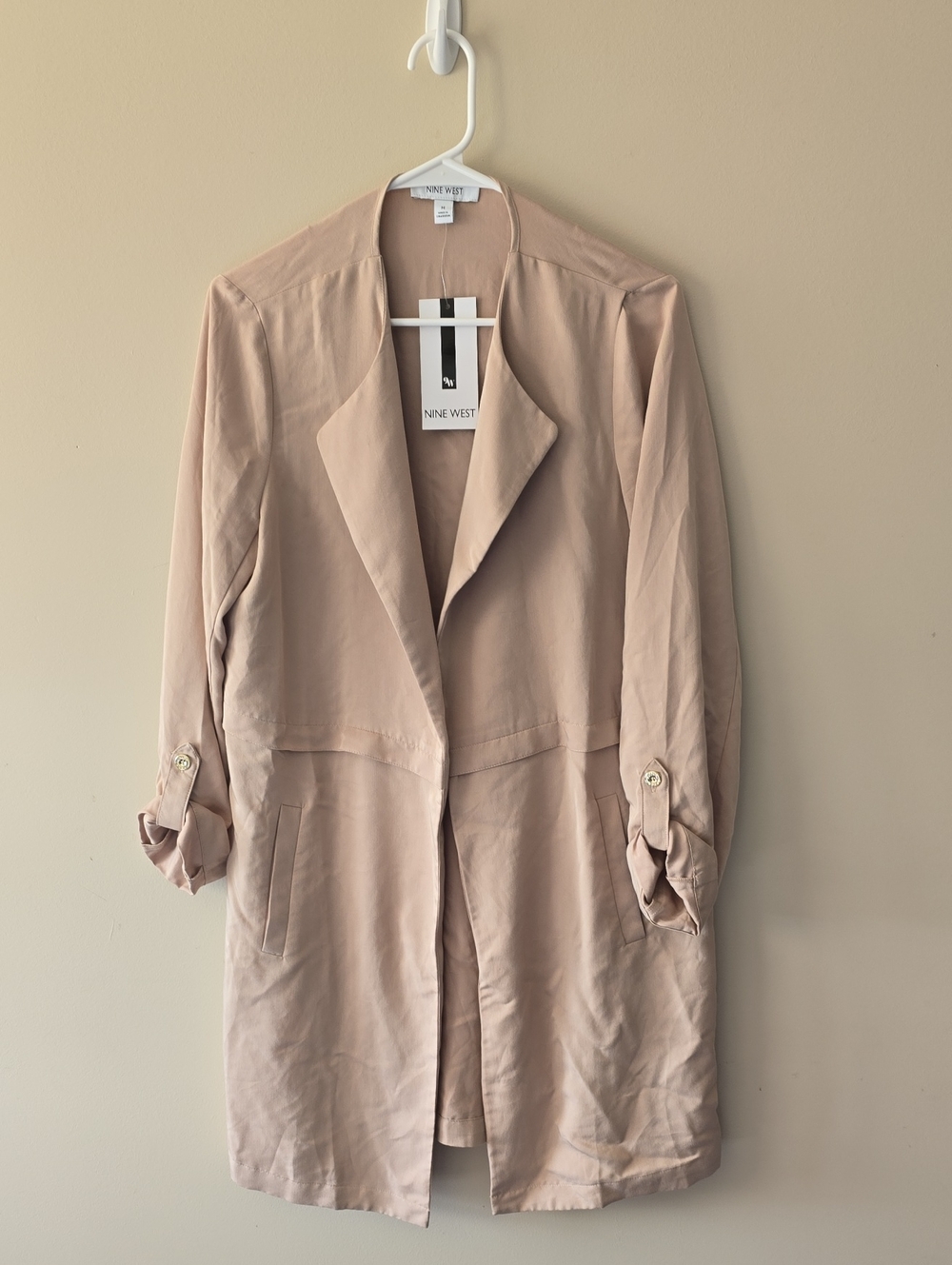 NWT Nine West Open Front Midi Length Jacket Tan